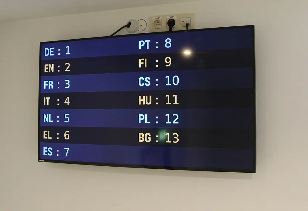 A screen listing interpretation channels: one number per language.